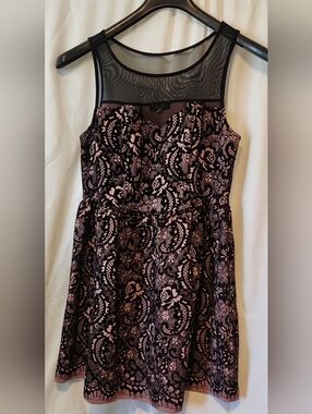 Trixxi Pink with Black Sleeveless Mesh Neckline Floral Design Dress XL
